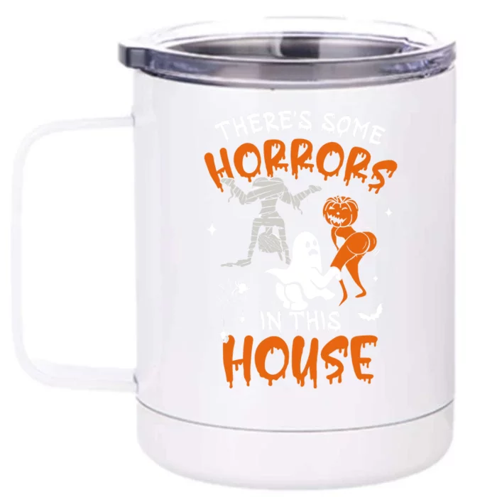 Theres Some Horrors In This House Ghost Pumpkin Halloween Front & Back 12oz Stainless Steel Tumbler Cup