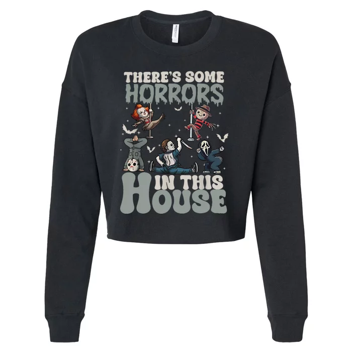 Theres Some Horrors In This House Funny Horror Characters Cropped Pullover Crew