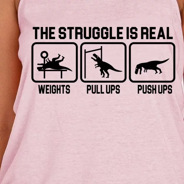 The Struggle Is Real Funny TRex Women's Knotted Racerback Tank