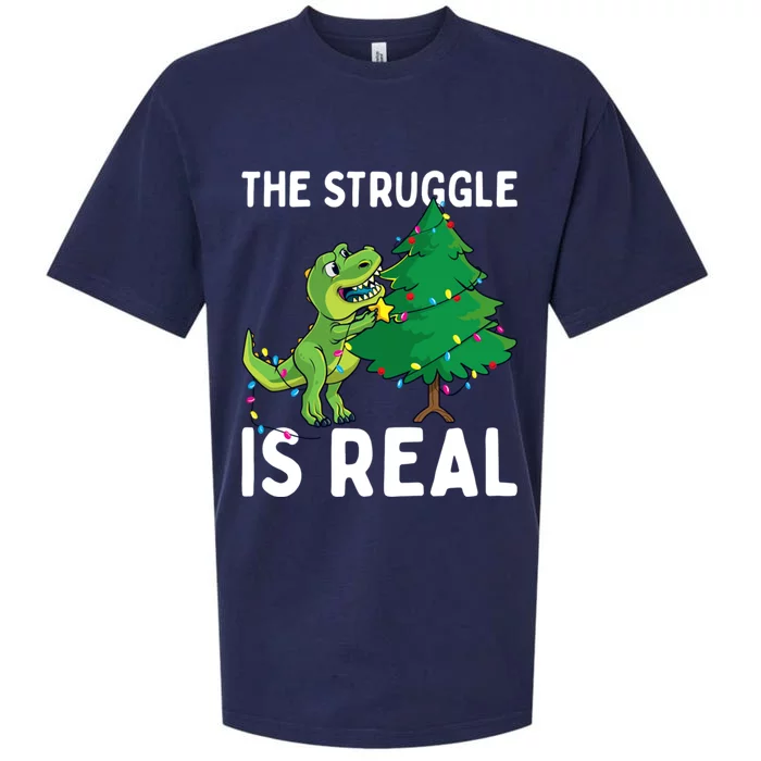 The Struggle Is Real Dinosaur And Xmas Tree Christmas Trex Funny Gift Sueded Cloud Jersey T-Shirt