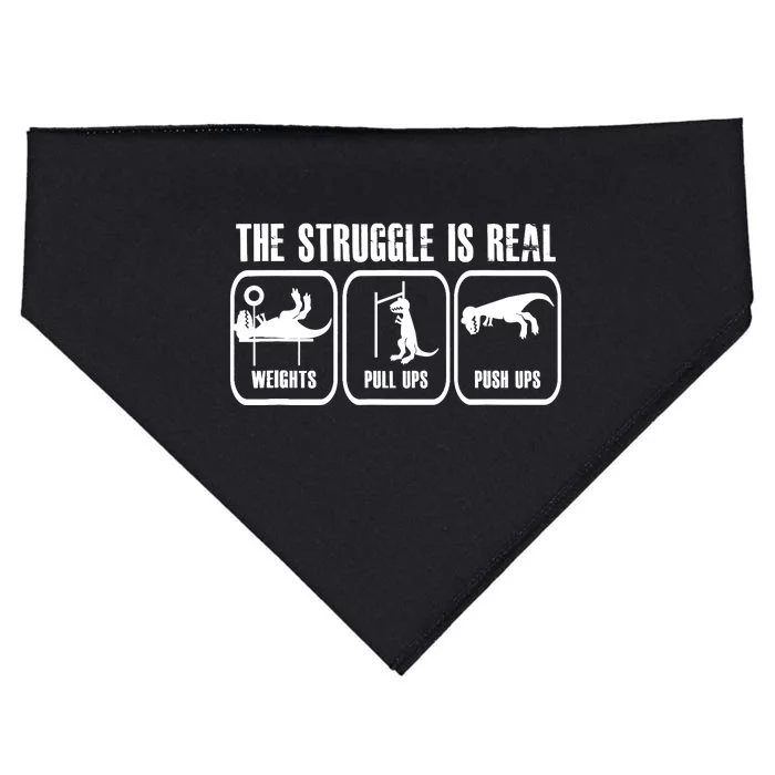 The Struggle Is Real Funny Dinosaurus Workout Weights USA-Made Doggie Bandana