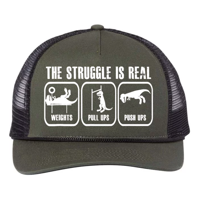 The Struggle Is Real Funny Dinosaurus Workout Weights Retro Rope Trucker Hat Cap