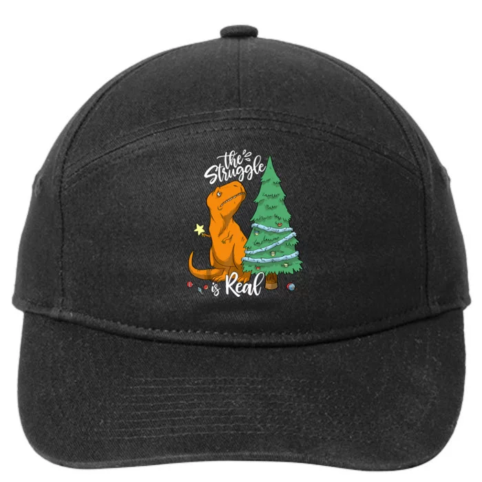 The Struggle Is Real Dinosaur Trex Christmas Tree Xmas Funny 7-Panel Snapback Hat