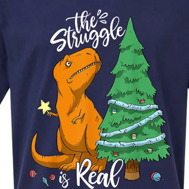 The Struggle Is Real Dinosaur Trex Christmas Tree Xmas Funny Sueded Cloud Jersey T-Shirt