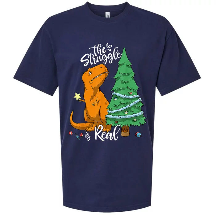 The Struggle Is Real Dinosaur Trex Christmas Tree Xmas Funny Sueded Cloud Jersey T-Shirt