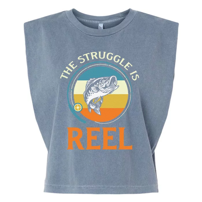 The Struggle Is Reel Bass Fishing Garment-Dyed Women's Muscle Tee