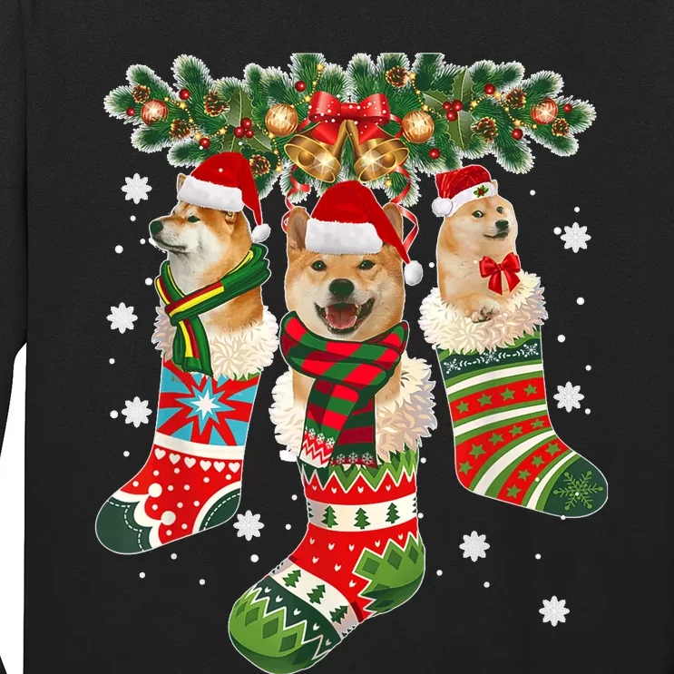 Three Shiba Inu In Sock Christmas Santa X Mas Dog Long Sleeve Shirt