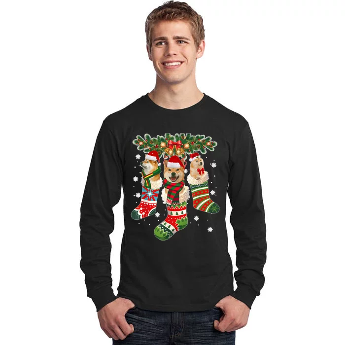 Three Shiba Inu In Sock Christmas Santa X Mas Dog Tall Long Sleeve T-Shirt