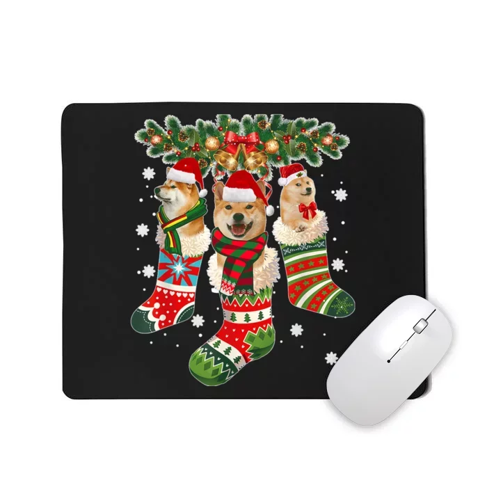 Three Shiba Inu In Sock Christmas Santa X Mas Dog Mousepad