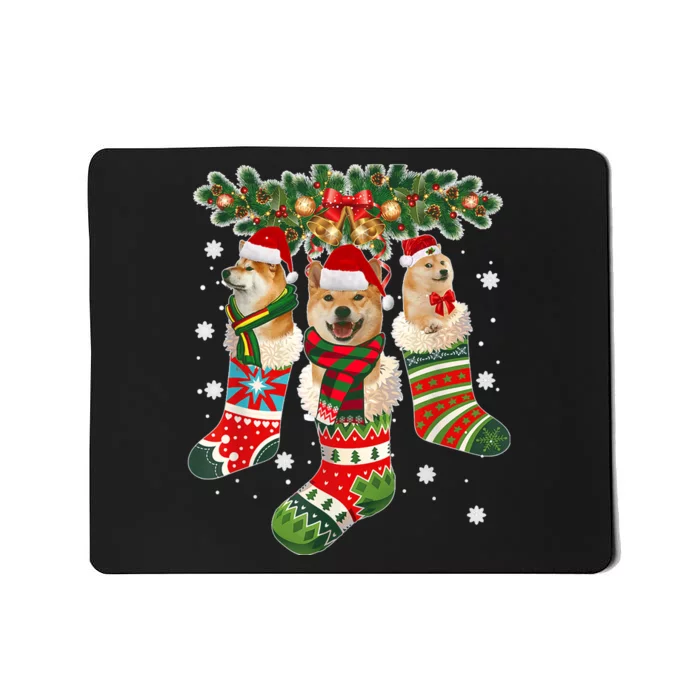 Three Shiba Inu In Sock Christmas Santa X Mas Dog Mousepad