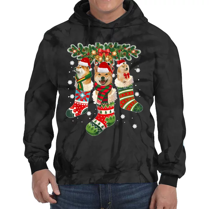 Three Shiba Inu In Sock Christmas Santa X Mas Dog Tie Dye Hoodie