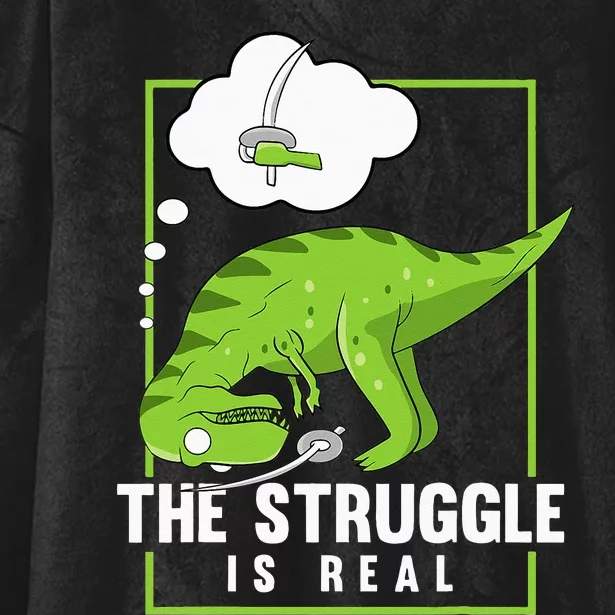 The Struggle Is Real Sword Fighting Dinosaur Fencer Fencing Hooded Wearable Blanket