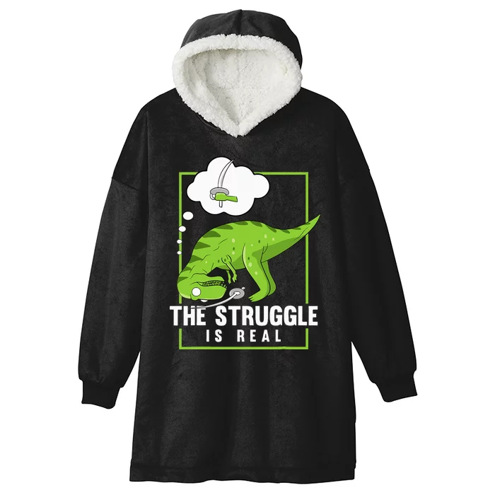 The Struggle Is Real Sword Fighting Dinosaur Fencer Fencing Hooded Wearable Blanket