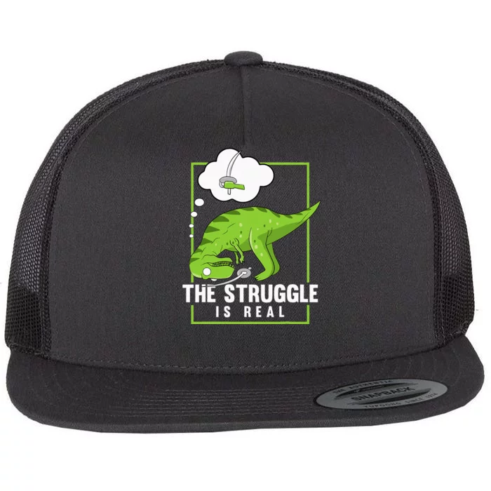 The Struggle Is Real Sword Fighting Dinosaur Fencer Fencing Flat Bill Trucker Hat