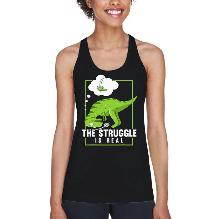 The Struggle Is Real Sword Fighting Dinosaur Fencer Fencing Women's Racerback Tank