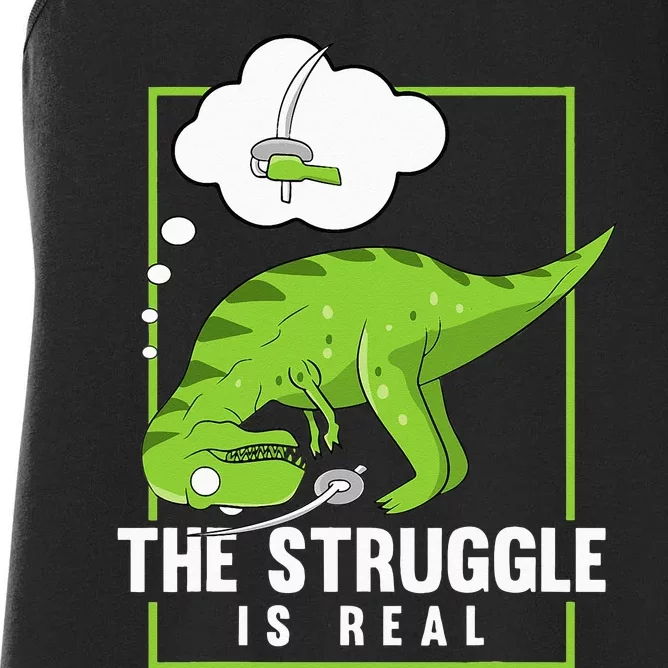 The Struggle Is Real Sword Fighting Dinosaur Fencer Fencing Women's Racerback Tank