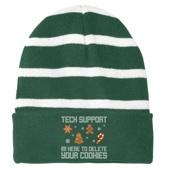 Tech Support I'm Here To Delete Your Cookies Funny Christmas Striped Beanie with Solid Band