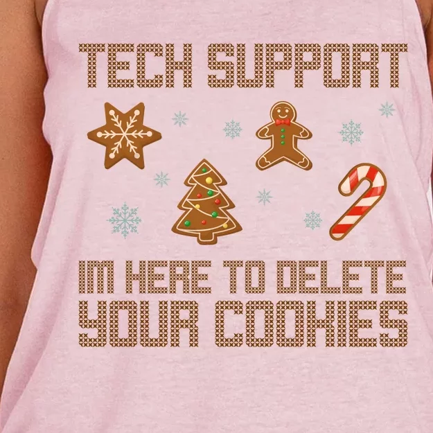 Tech Support I'm Here To Delete Your Cookies Funny Christmas Women's Knotted Racerback Tank