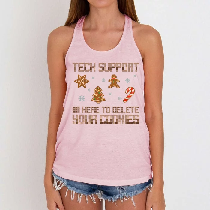 Tech Support I'm Here To Delete Your Cookies Funny Christmas Women's Knotted Racerback Tank