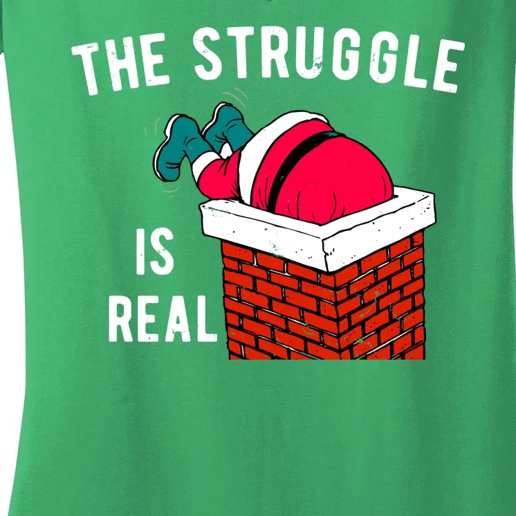 The Struggle Is Real Santa Funny Holiday Women's V-Neck T-Shirt