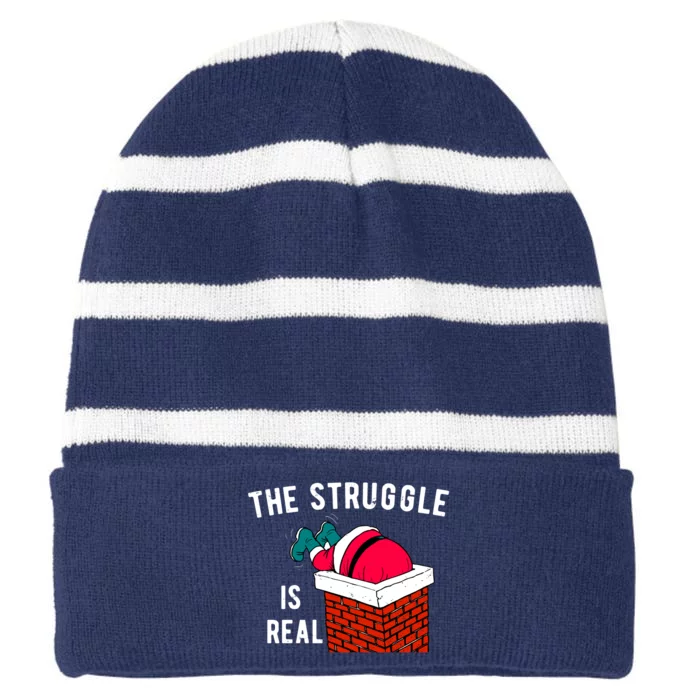 The Struggle Is Real Santa Funny Holiday Striped Beanie with Solid Band