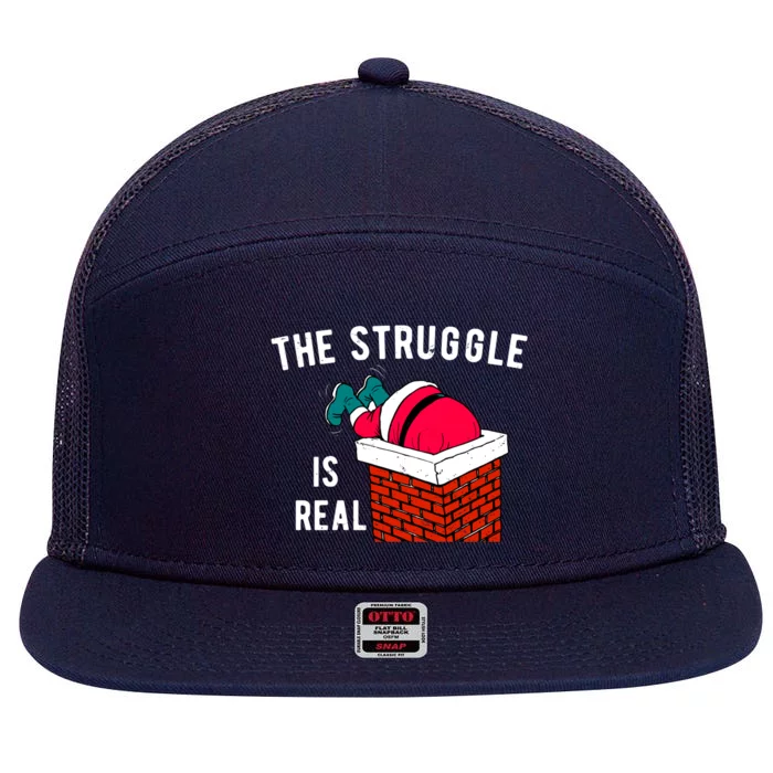 The Struggle Is Real Santa Funny Holiday 7 Panel Mesh Trucker Snapback Hat