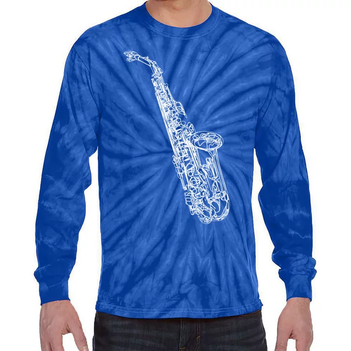 Tenor Saxophone Jazz Music Saxophonist Funny Gift Tie-Dye Long Sleeve Shirt