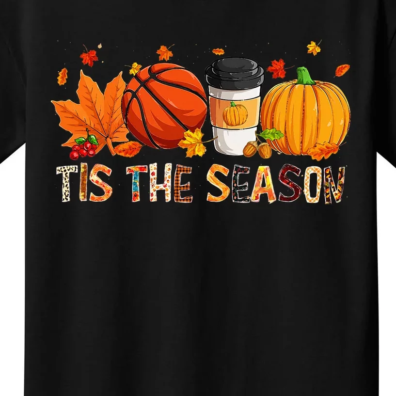 The Season Leopard Pumpkin Basketball Halloween Fall Leaf Kids T-Shirt