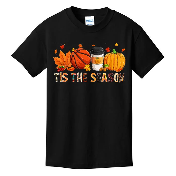 The Season Leopard Pumpkin Basketball Halloween Fall Leaf Kids T-Shirt