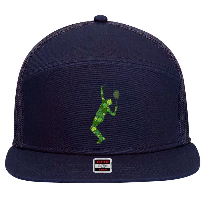 Tennis Serve Lucky Green Shamrock Clover Cool Gift St Patricks Day Gift 7 Panel Mesh Trucker Snapback Hat