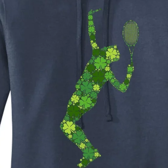 Tennis Serve Lucky Green Shamrock Clover Cool Gift St Patricks Day Gift Women's Pullover Hoodie