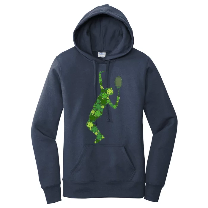 Tennis Serve Lucky Green Shamrock Clover Cool Gift St Patricks Day Gift Women's Pullover Hoodie