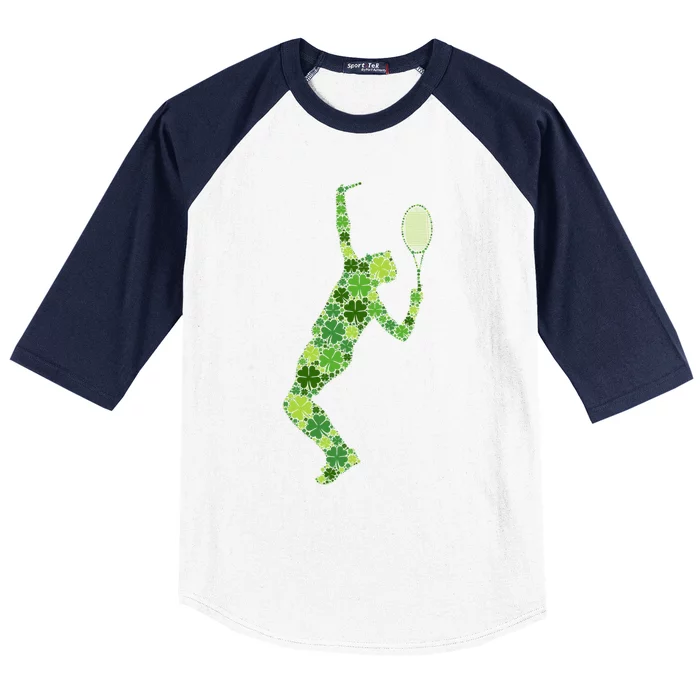 Tennis Serve Lucky Green Shamrock Clover Cool Gift St Patricks Day Gift Baseball Sleeve Shirt