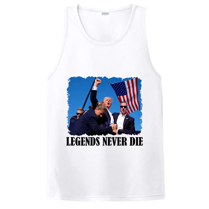 Trump Shot Legends Never Die 2024 Us Flag Vintage Performance Tank