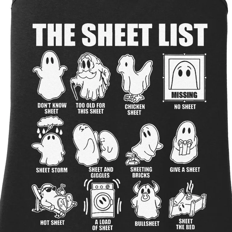 The Sheet List Halloween Funny Boo Sheet Ghost Halloween Ladies Essential Tank