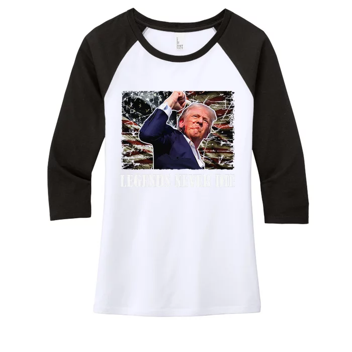 Trump Shot Legends Never Die 2024 Us Flag Vintage Women's Tri-Blend 3/4-Sleeve Raglan Shirt