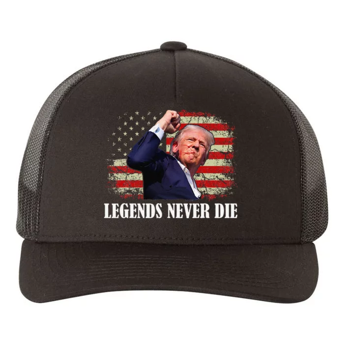 Trump Shot Legends Never Die 2024 Us Flag Vintage Yupoong Adult 5-Panel Trucker Hat