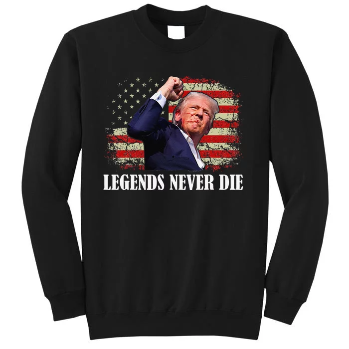 Trump Shot Legends Never Die 2024 Us Flag Vintage Sweatshirt