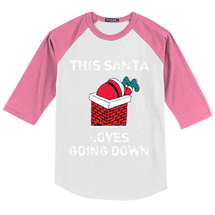 This Santa Loves Going Down Funny Christmas Kids Colorblock Raglan Jersey