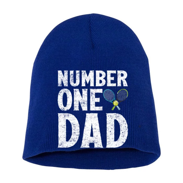 Tennis Sports Lover Number One Tennis Dad Fathers Day Gift Short Acrylic Beanie