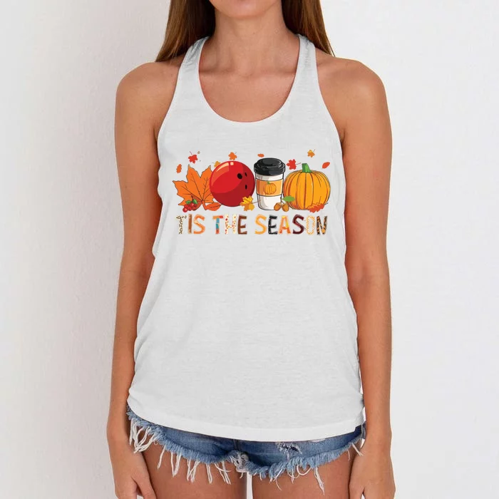 The Season Leopard Pumpkin Bowling Halloween Fall Leaf Women's Knotted Racerback Tank