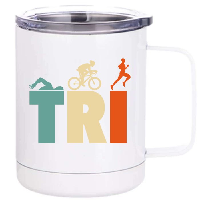 Triathlon Sport Lovers Gift Triathlon Gift Thletes Gift Front & Back 12oz Stainless Steel Tumbler Cup