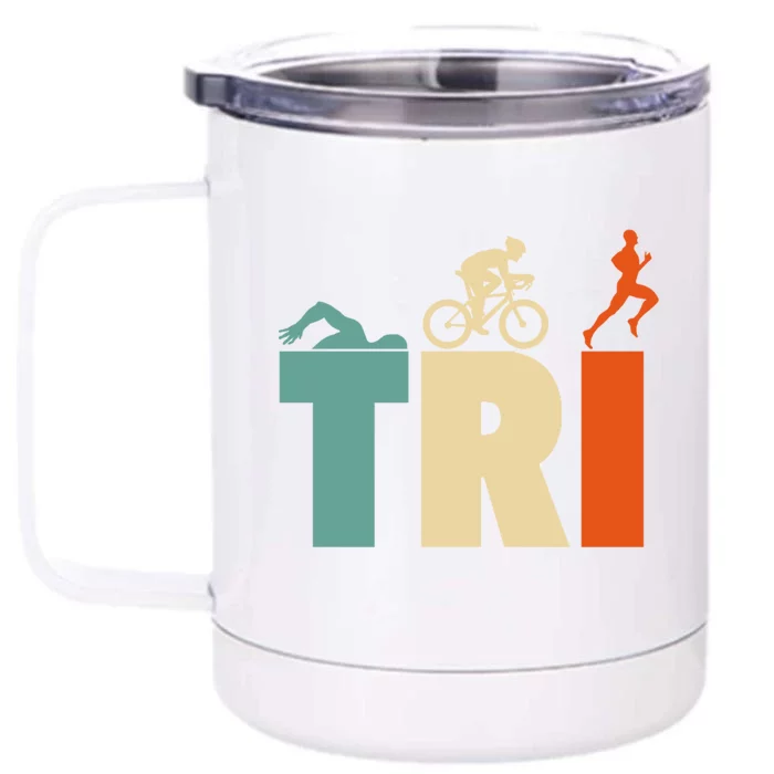 Triathlon Sport Lovers Gift Triathlon Gift Thletes Gift Front & Back 12oz Stainless Steel Tumbler Cup