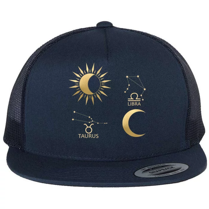 Taurus Sunlibra Moon Zodiac Cool Gift Flat Bill Trucker Hat