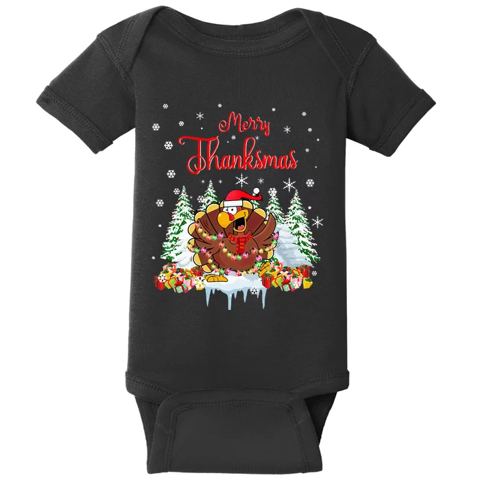 Turkey Santa Merry Thanksmas Christmas Baby Bodysuit