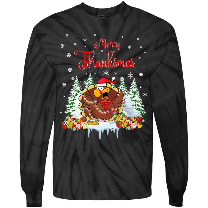 Turkey Santa Merry Thanksmas Christmas Tie-Dye Long Sleeve Shirt