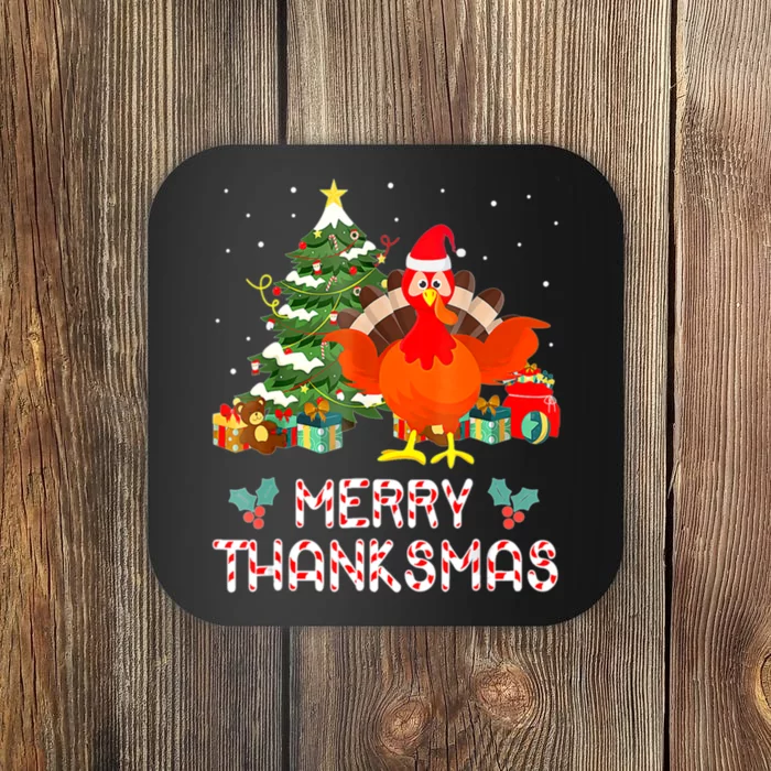 Turkey Santa Merry Thanksmas Christmas Thanksgiving Coaster