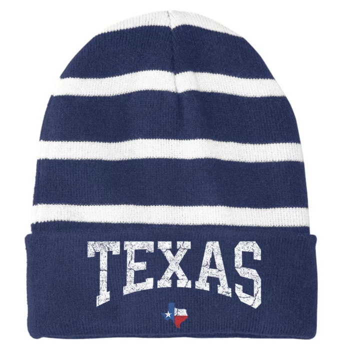 Texas State Map Flag Distressed Striped Beanie with Solid Band