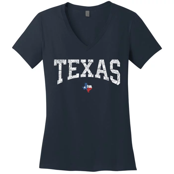 Texas State Map Flag Distressed Women's V-Neck T-Shirt