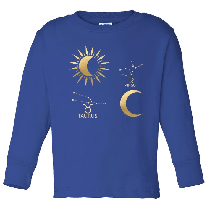 Taurus Sunvirgo Moon Zodiac Funny Gift Toddler Long Sleeve Shirt